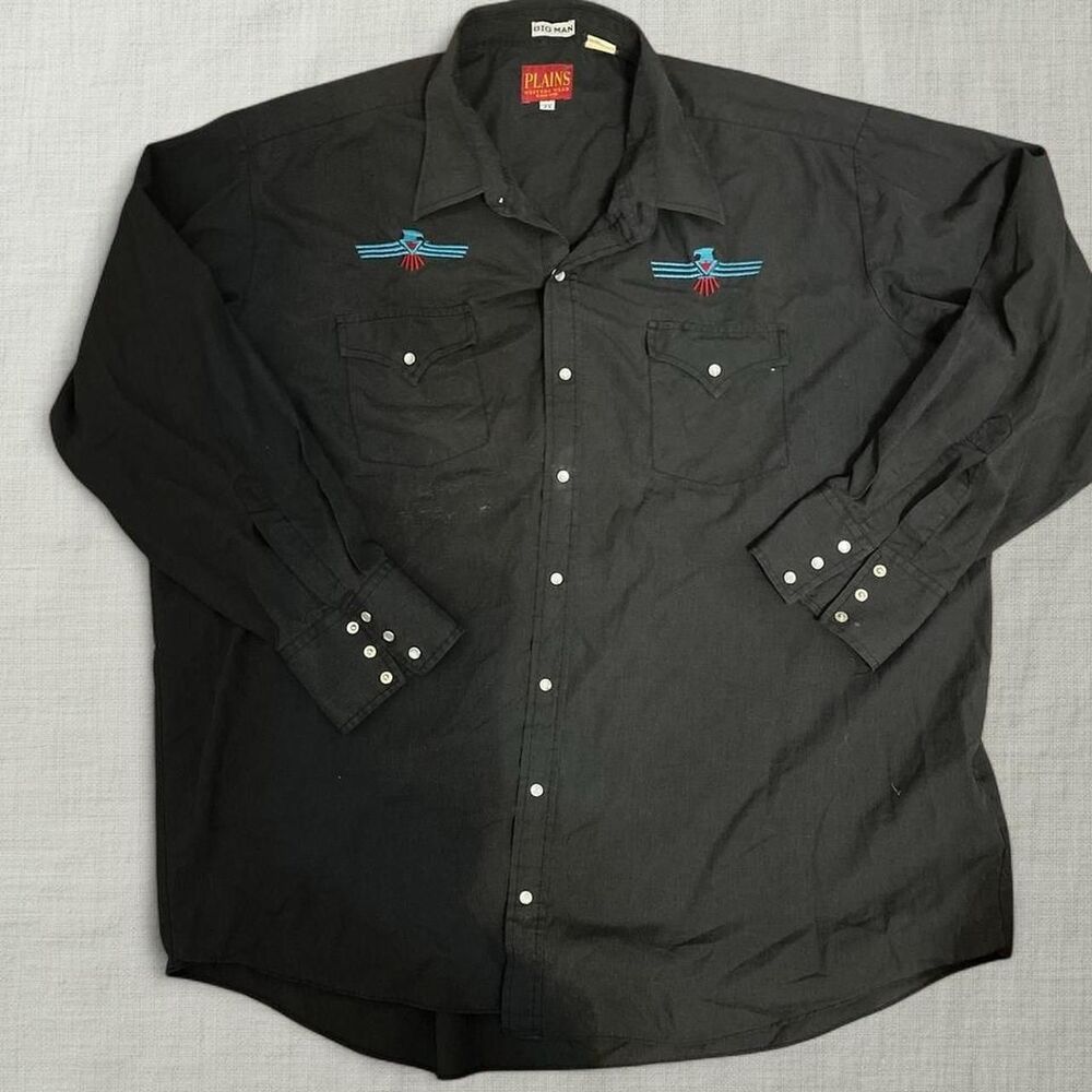 Vintage Plains Western Wear Tribal Designed Black Button Down